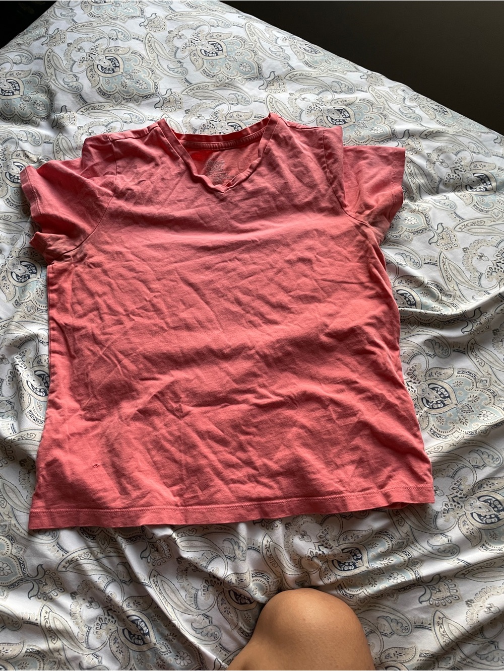 Women's V-Neck Short Sleeve Top in Coral Pink